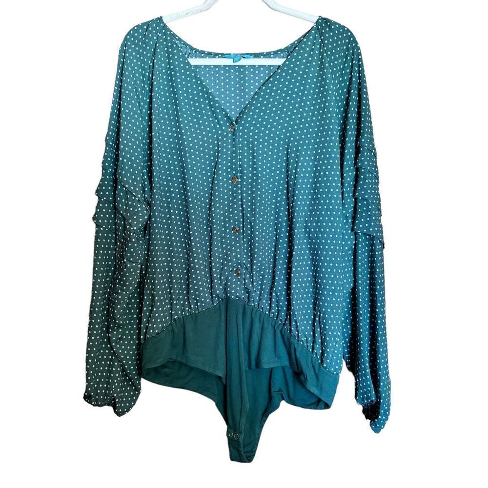 Draper James RSVP Bodysuit Womens XXL Multicolor Polka Dot V Neck Long Sleeves